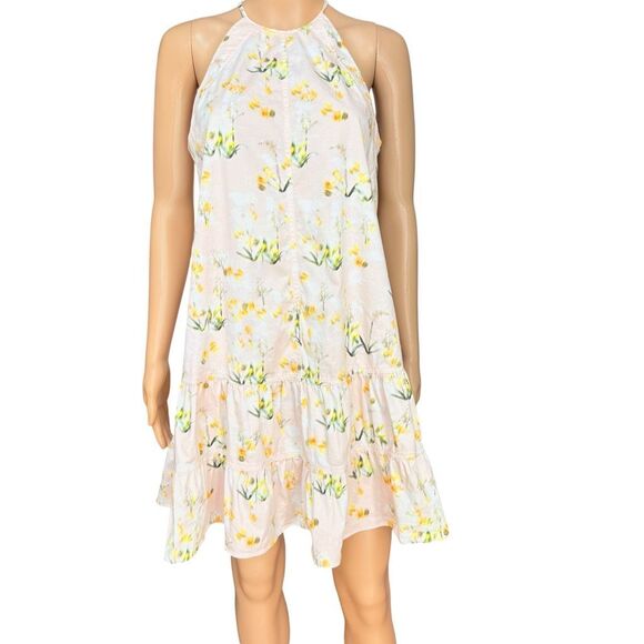 Rebecca Taylor ballet combo dress blush floral shift halter size 4 cotton - Picture 2 of 8